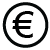 Zwart pictogram voor kosten (EUR)