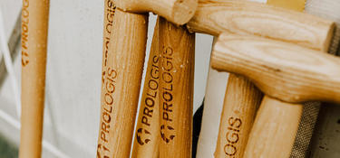 Shovels engraved with the Prologis logo
