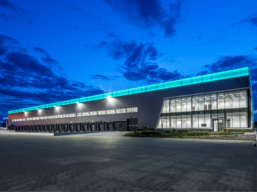 Warehouse with blue lightning on the edge