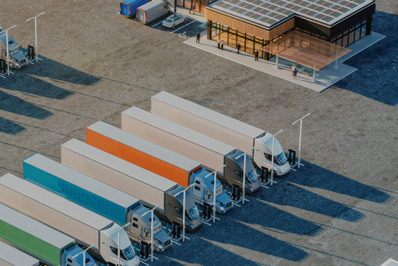 Elektrificatie van het wagenpark laden via hub samengestelde vrachtwagens EV-laders Elektrificatie van het wagenpark laden via hub samengestelde vrachtwagens EV-laders